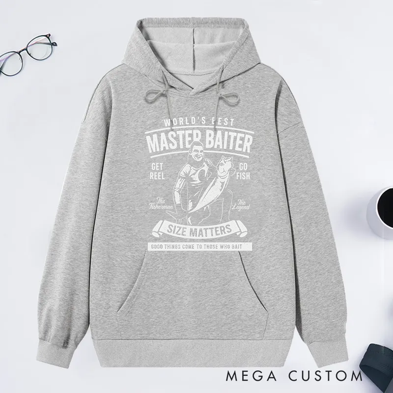 Personalized Funny Fishing Hoodie Custom Photo Hoodie World's Best Master Baiter Design Warm and Comfortable Gift for Fishermen and Humor Lovers