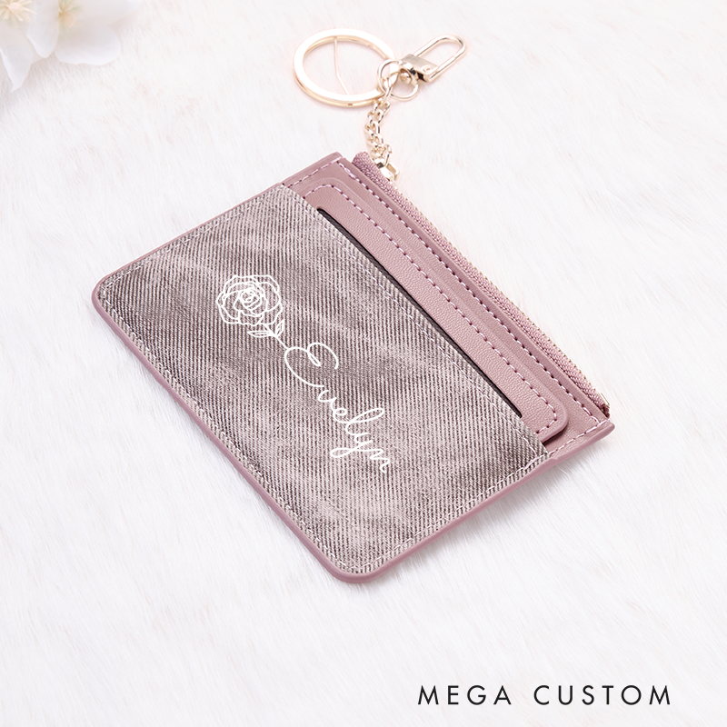 Personalized Leather Wallet for Girl Birth Flower Wallet for Her Credit Card wallet Purse Wallet Cute wallet Unique Gift for Her Birthday Gifts