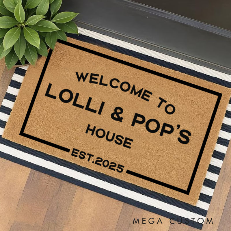 Personalized Welcome to Our House Doormat Housewarming Gift Durable Coir Mat for New Home Indoor Outdoor Door Mat Family Home Decor Rug Est 2025