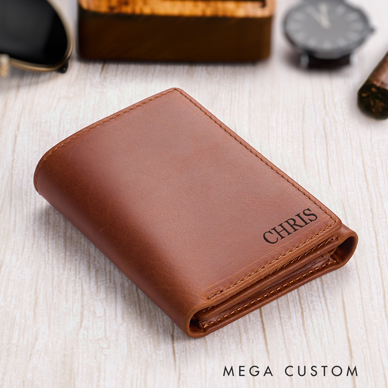 Personalized Leather Wallet Mens Wallet Custom Wallets for Him Engraved Wallets with Name Trifold Wallet Leather Gift For Him Gift for Husband Boyfriend Father