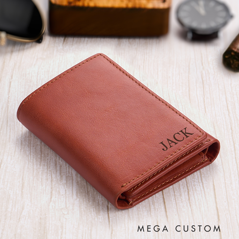 Personalized Leather Wallet Mens Wallet Custom Wallets for Him Engraved Wallets with Name Trifold Wallet Leather Gift For Him Gift for Husband Boyfriend Father