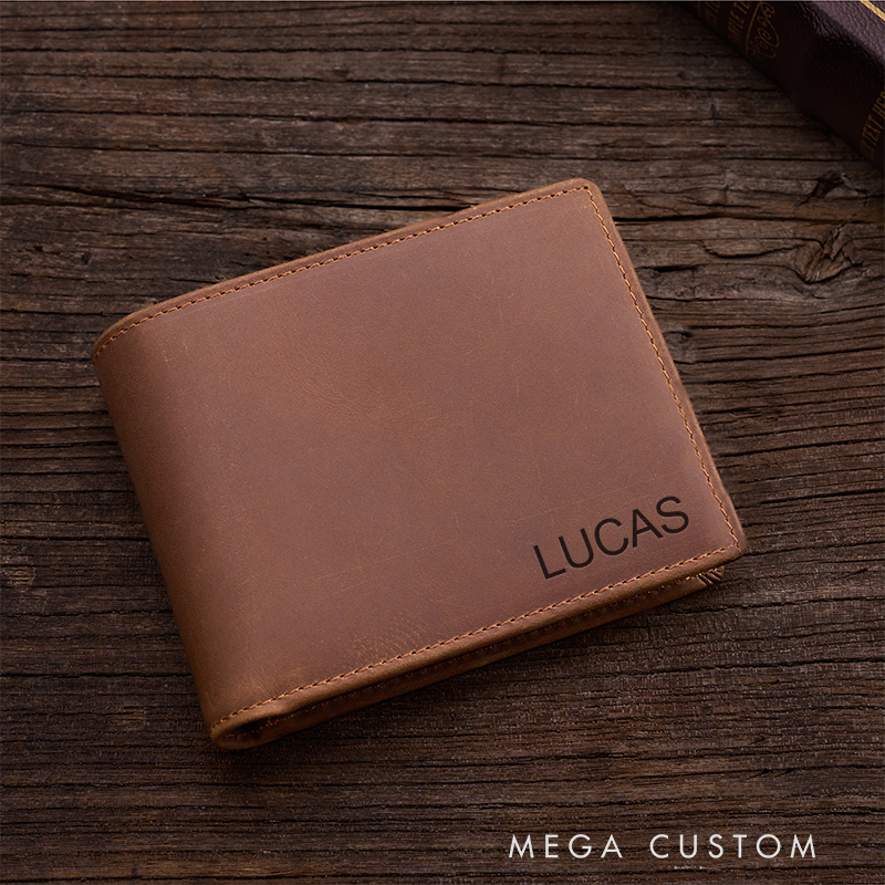 Personalized Leather Wallet Mens Wallet Custom Wallet for him Engraved Wallets with Name Minimalist Wallet Leather Gift For Him Gift for Husband Boyfriend Father