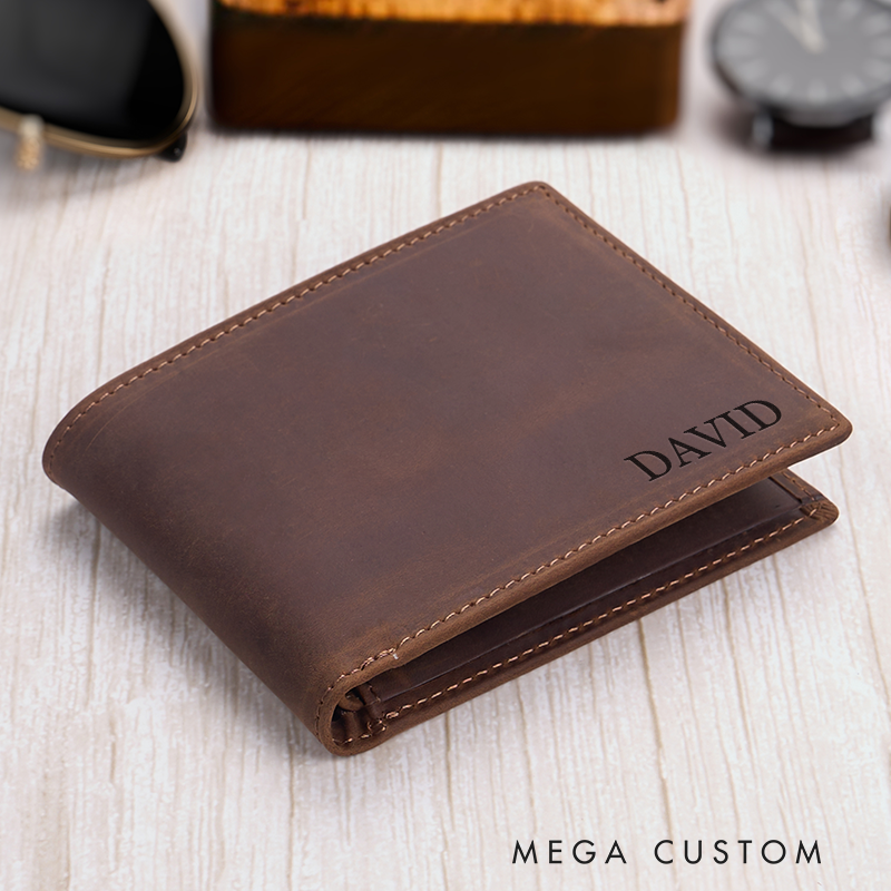 Personalized Leather Wallet Custom Wallet for Him Engraved Wallets with Name Mens Wallet Minimalist Wallet Leather Gift For Him Gift for Husband Boyfriend Father