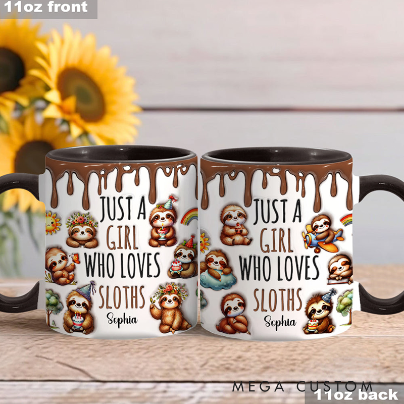 Personalized Just A Girl Who Loves Sloths Sloth Accent Mug