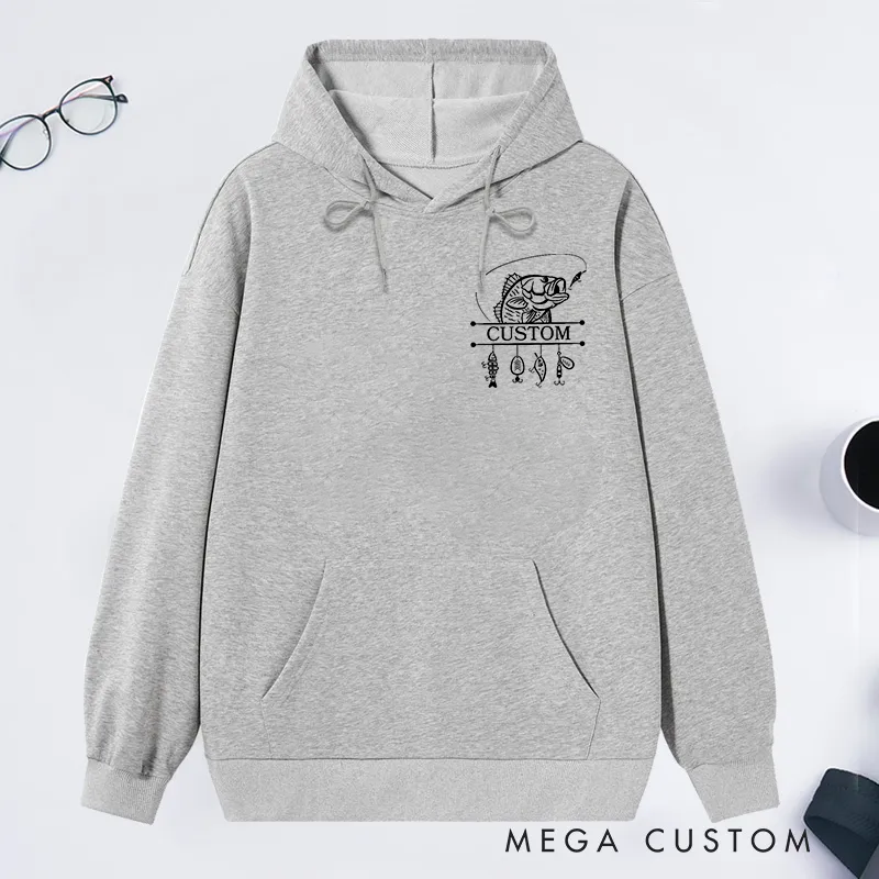Personalized Fishing Hoodie Fishing Sweatshirt Custom Fishing Gift with Fish and Hook Print Design Comfortable and Stylish Gift for Fishing Enthusiasts