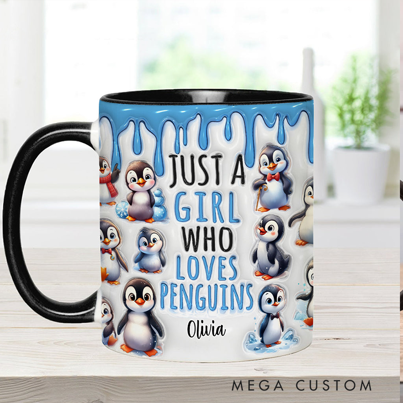 Personalized Just A Girl Who Loves Penguins Accent Mug