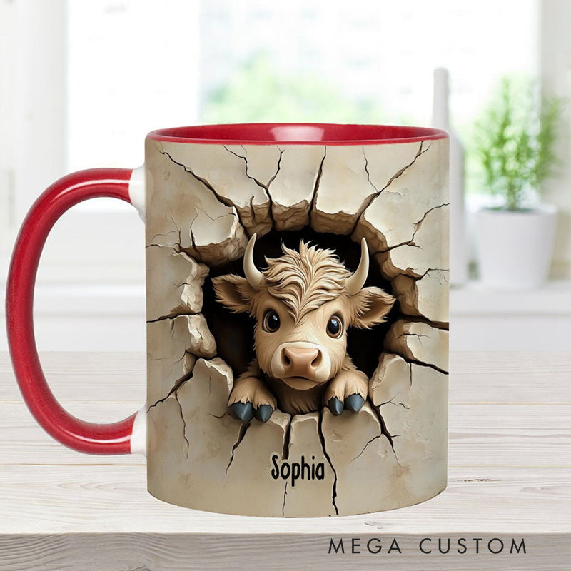 Personalized Cute Highland Cow Peeking Highland Cow Accent Mug