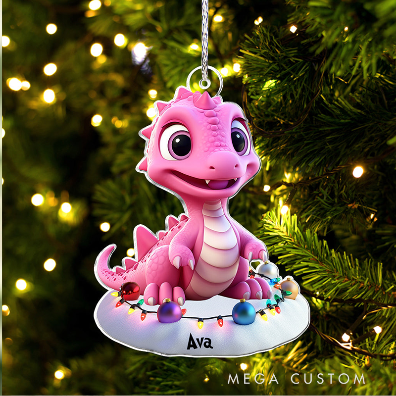 Personalized Kid Custom Shaped Ornament Cute Dinosaur Gift For Grandkids 