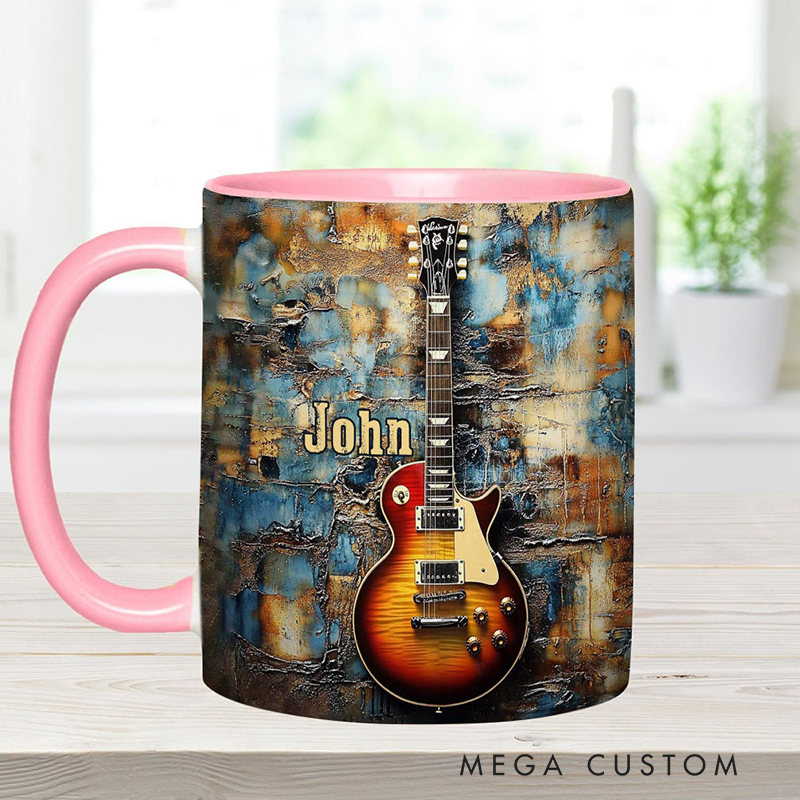Personalized Name Vintage Electric Guitar Accent Mug for Music Lover