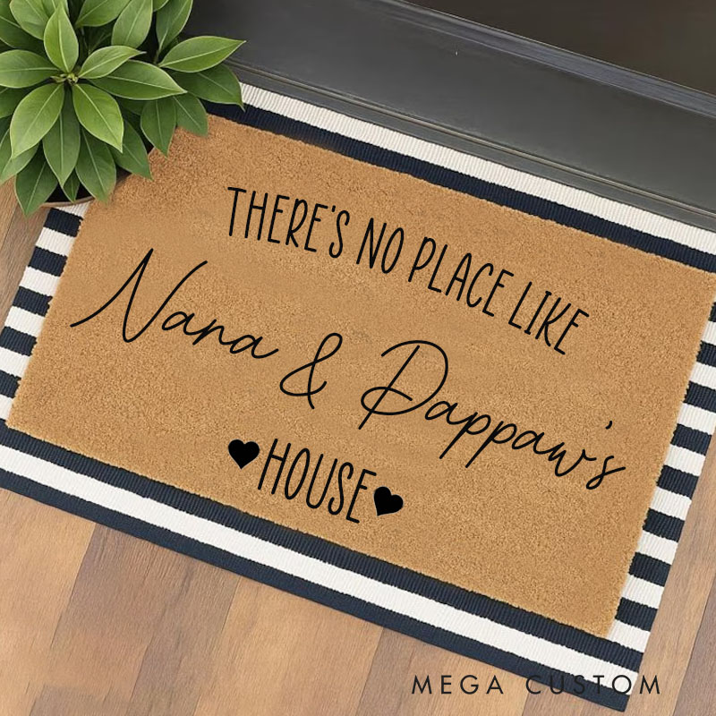 Personalized There's No Place Like Nana and Pawpaw's House Doormat Custom Family Rug Housewarming Gift Decorative Indoor Outdoor Durable Mat
