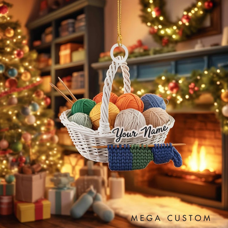 Personalized Yarn Bowl Christmas Ornament Custom Name Knitting Lover Gift Crochet Supplies Decor Unique Fiber Art Holiday Decoration