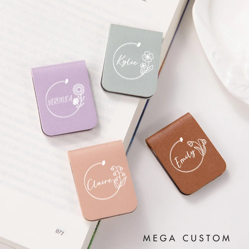 Personalized Birth Flower Magnetic Leather Bookmark Clip with Name Birthday Gift for Book Lovers Bookworms