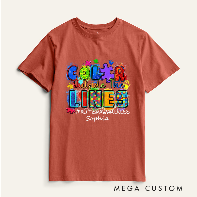 Personalized Color Outside the Lines Autism Awareness T-Shirt Neurodiversity Shirt