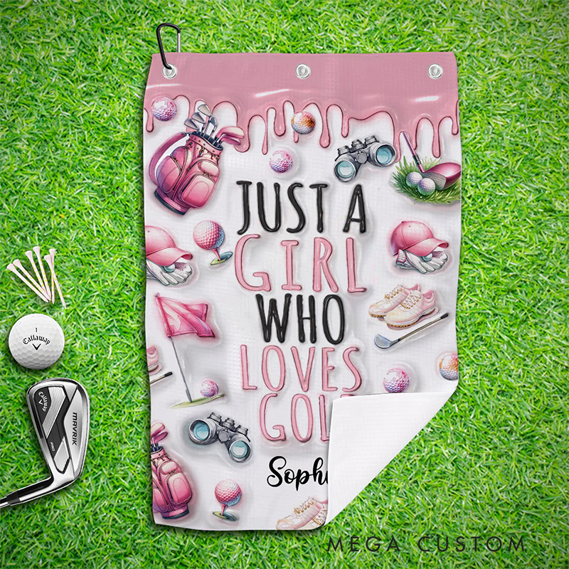 Personalized "Just a Girl Who Loves Golf" Towel with Custom Name 