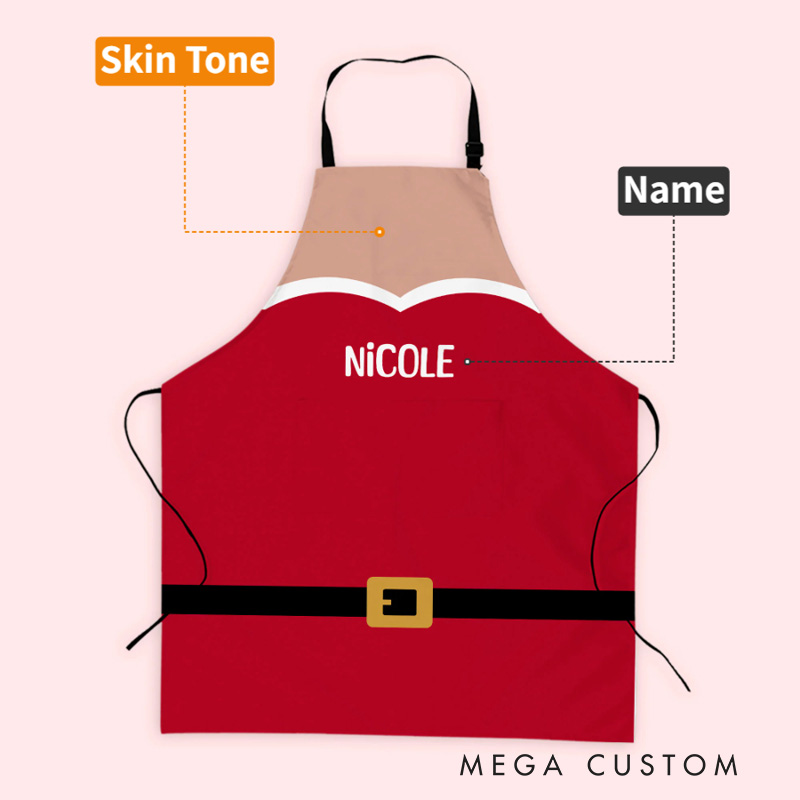 Personalized Adjustable Waterproof Santa Claus Belt Apron with Name Kitchen Wear Cooking Baking Christmas Gift for Baker Family
