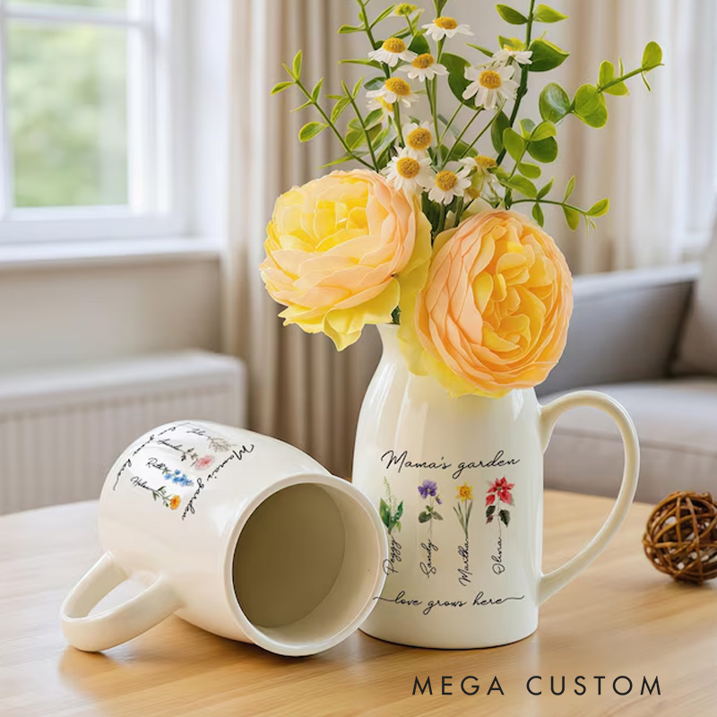 Personalized Grandma's Garden Vase Mother's Day Gifts for Nana Nanny Garden Flower Vase Custom Birth Flower Vase Family Name Flower