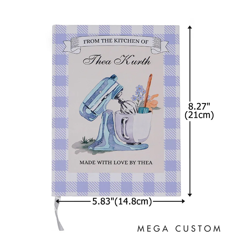 Personalized Watercolor Mixer Checkered Baking Recipe Notebook with Text and Name Kitchen Bakery Gift for Moms Grandmas Bakers