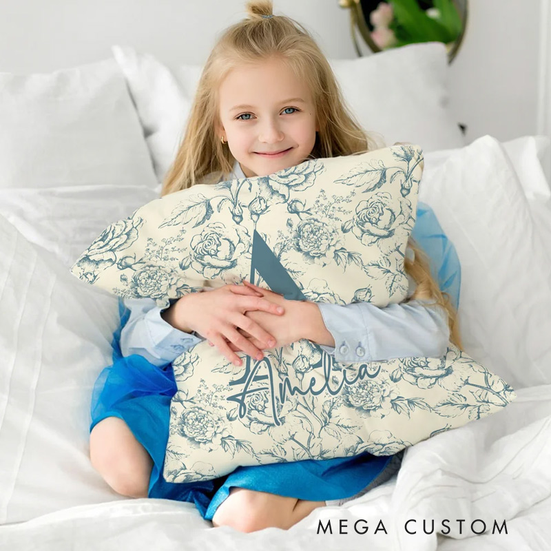 Personalized Pillow Cover with Floral Toile de Jouy Pattern Initial and Name Home Decoration Christmas Birthday Gift for Women