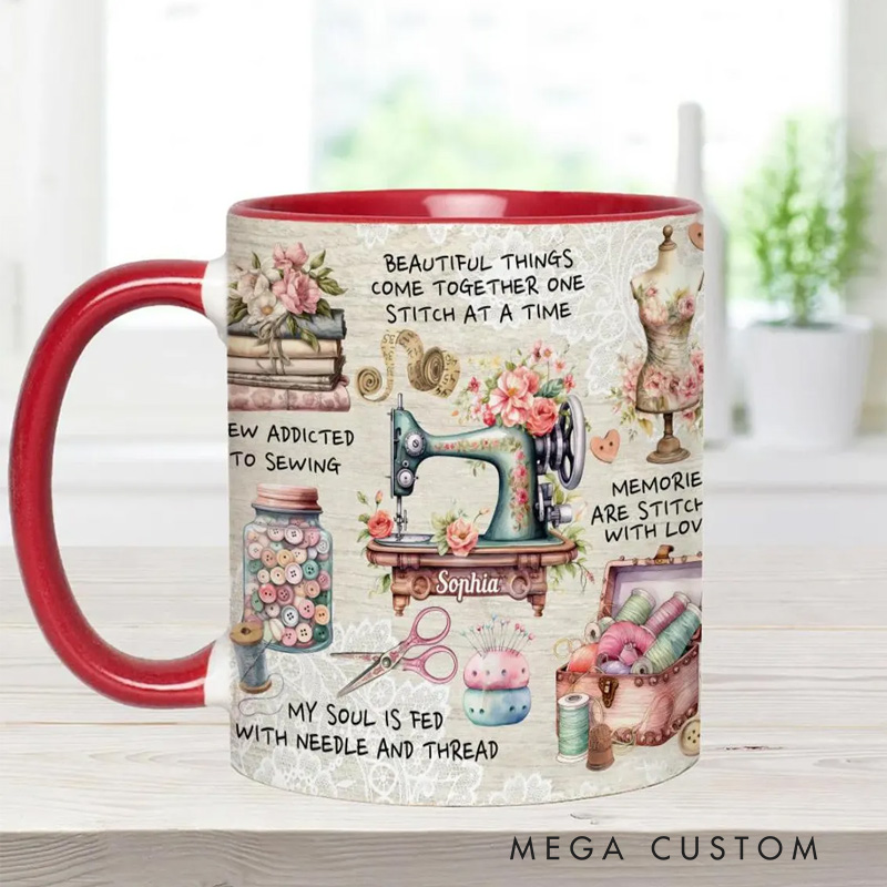 Personalized Sew Addicted To Sewing Accent Mug Sewing Gift  for sewing lovers
