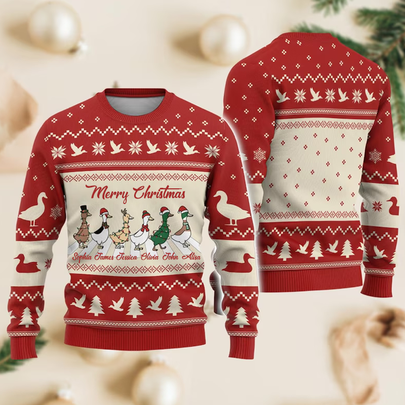 Personalized Name Ugly Sweater Duck Merry Christmas Ugly Sweater Funny Duck Christmas Shirt for Women Animal Xmas Sweater Funny Gift