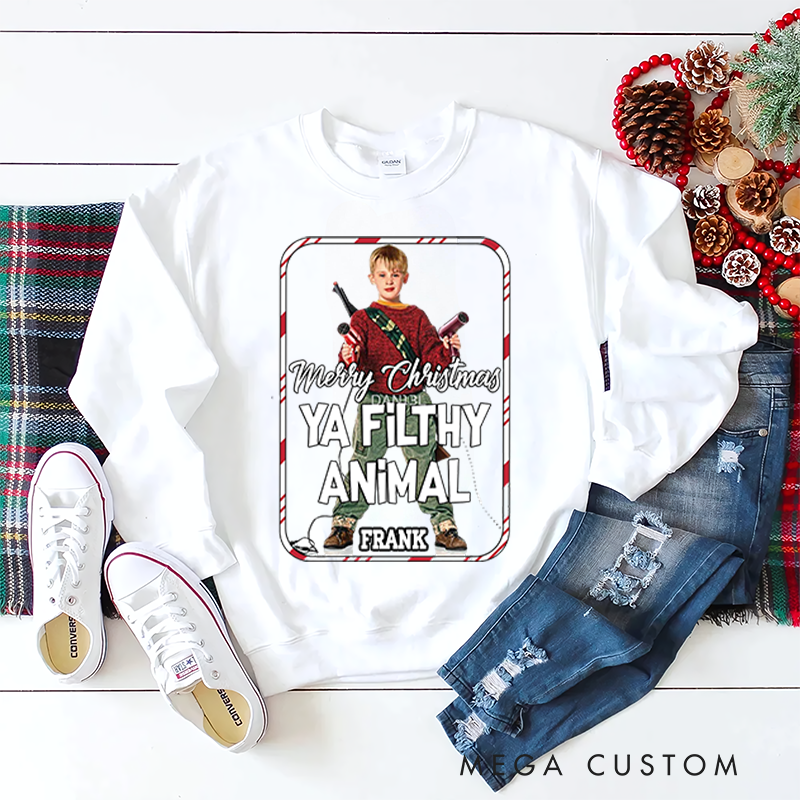 Personalized Kids Sweatshirt and Holiday Pullover Hoodies with Iconic Movie Design Featuring Festive Phrase and Photo for a Playful Christmas Vibe