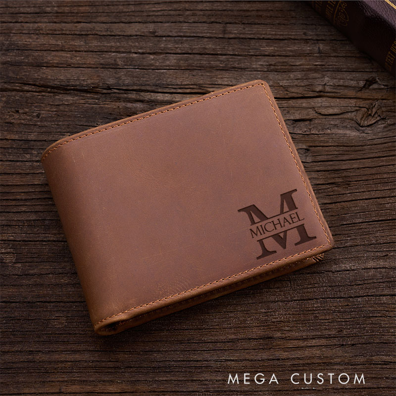 Personalized Leather Wallet for Husband Boyfriend Men's Crazy Horse Leather Wallet Thoughtful Gift for Him Anniversary Valentine Gift Wallet