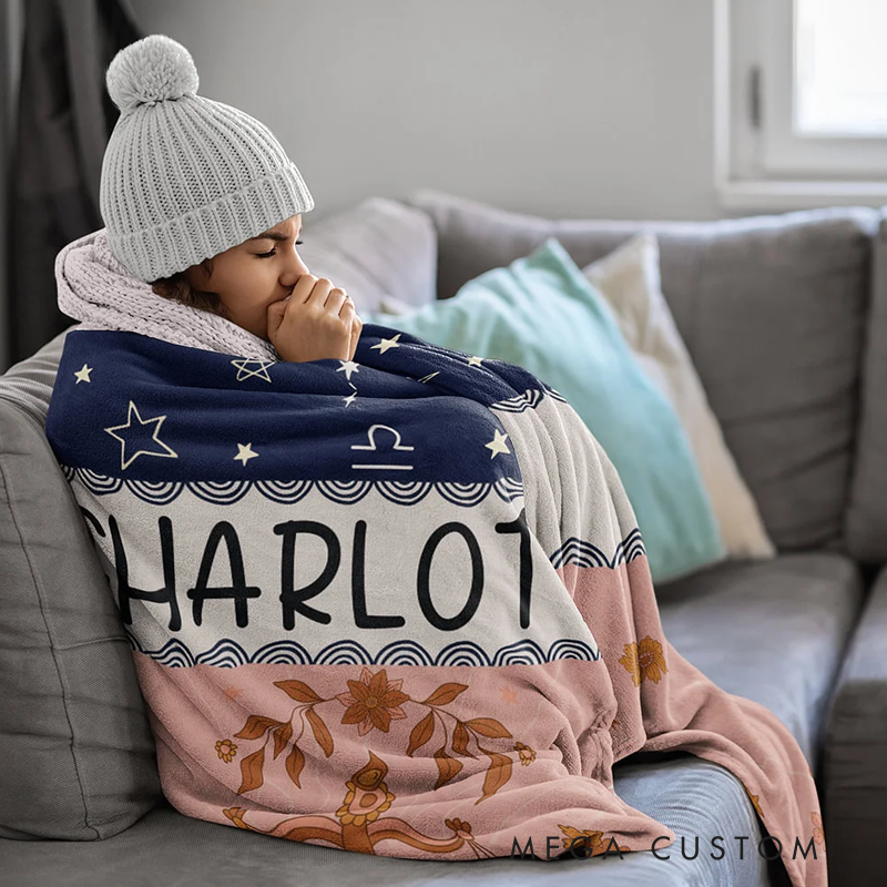 Personalized Zodiac Blanket with Name Birthday Gift for Astrology Lovers