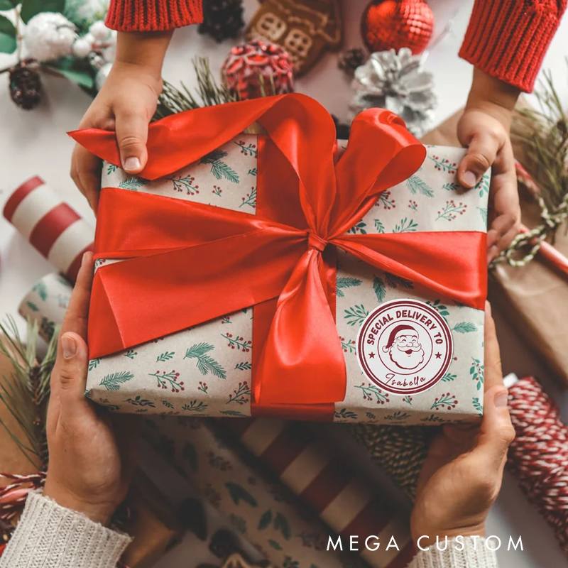 Personalized Stamp Style Christmas Elements Waterproof Sticker with Name Gift Decoration Christmas Gift for Family Kids