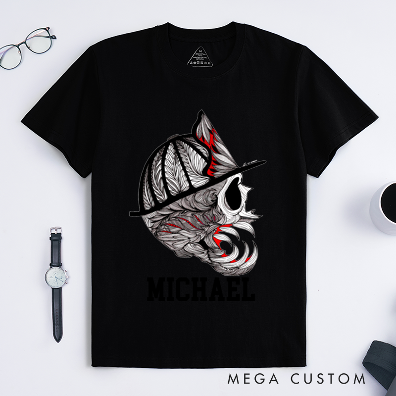 Personalized Firefighter T-Shirts Firefighter Helmet Design T-Shirt Firefighter Dad Gift