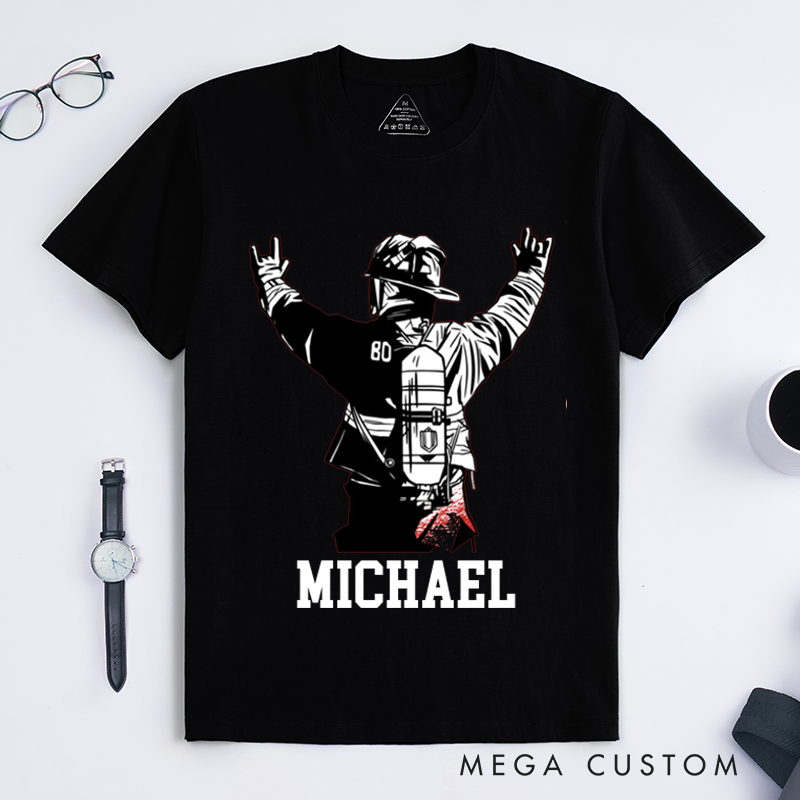 Personalized Firefighter T-Shirts Firefighter Helmet Design T-Shirt Firefighter Dad Gift