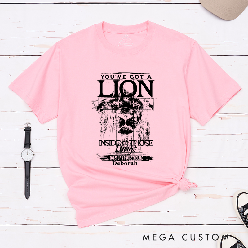 Personalized Lion Imagery Cotton Bible Verse Classic T-Shirt with Custom Name Christians Gift Birthday Gift Christian Apparel Gift for Jesus Lover 