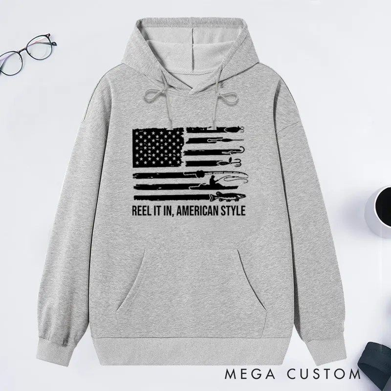 Personalized Fishing American Flag Hoodie American Flag Fishing Hoodie Patriotic Fisherman Gift Comfortable Outdoor Sweatshirt for Fishing Enthusiasts