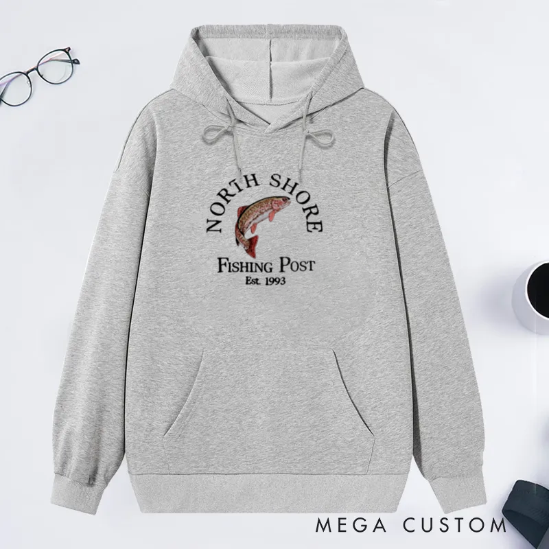 Personalized North Shore Fishing Hoodie North Shores Fishing Post Sweatshirt Cozy Outdoor Sweatshirt for Fishing Enthusiasts