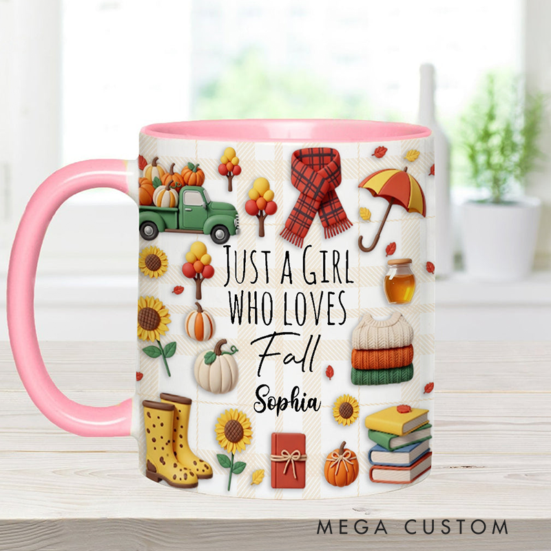 Personalized Just a Girl Who Loves Fall Custom Autumn Accent Mug