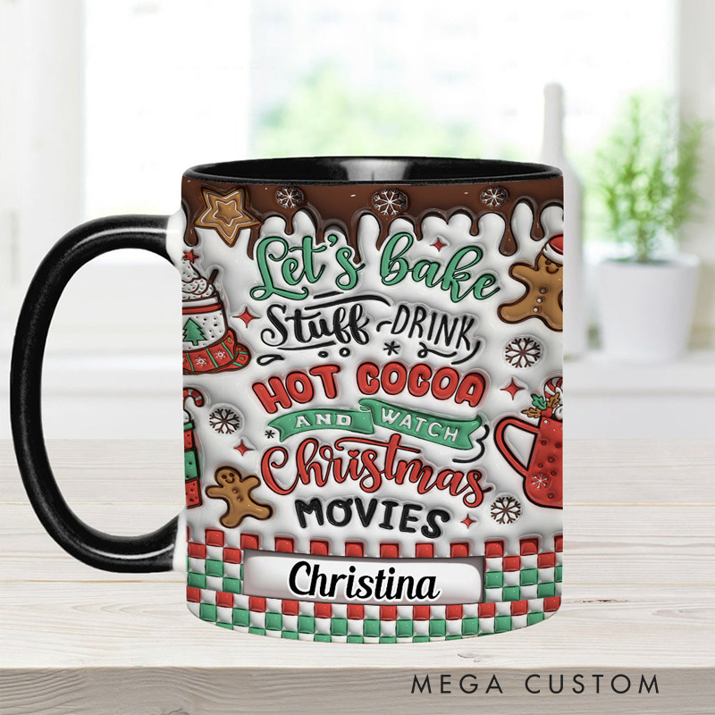 Personalized Let's Bake Stuff Mug with Name 11oz Ceramic Baking Accent Mug Coffee Cup for Baker Mom Sister Daughter Baking Lover Gift