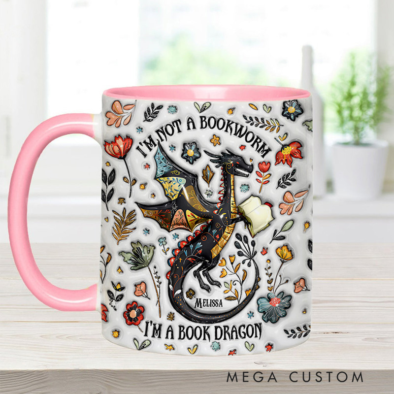 Personalized I'm Not a Book Worm I'm a Book Dragon Mugs Custom Book Accent Mug with Name Bookworm Coffee Cup for Reader Bookworm Book Lover Librarian Gift