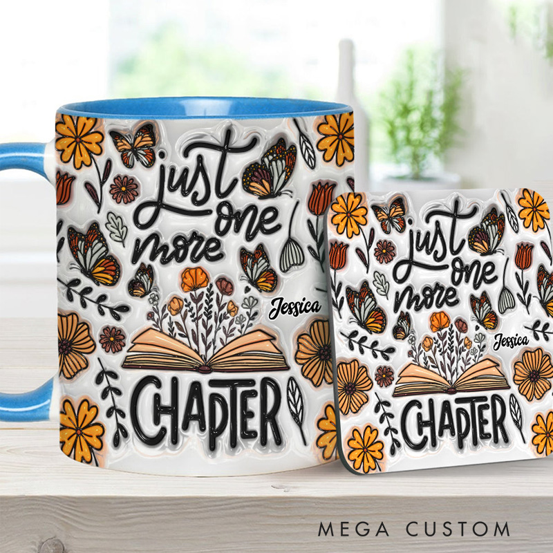 Personalized Just One More Chapter Mugs Custom Floral Book Accent Mug with Name Bookworm Coffee Cup for Reader Book Lover Librarian Gift