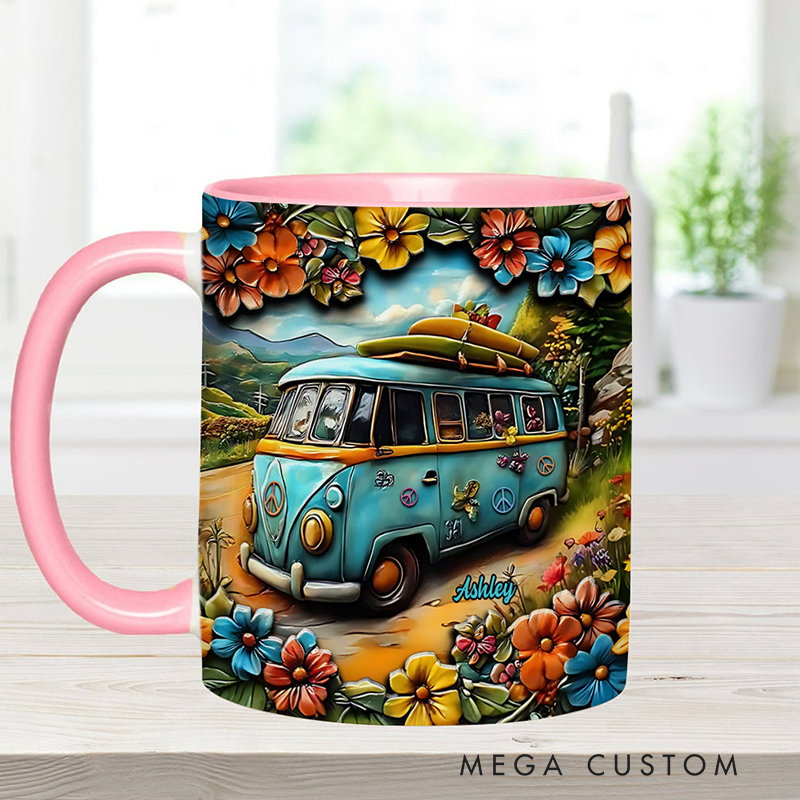 Personalized Hippie Accent Mug Hippie Lover Gifts for Girls Travel Cup Colorful Hippie Car Hippie Coffee Mug Bohemian Coffee Mug