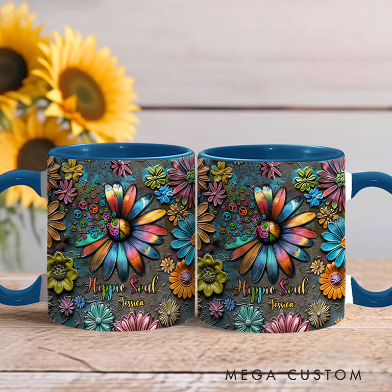 Personalized Hippie Accent Mug Hippie Lover Gifts Colorful Hippie Coffee Mug Bohemian Coffee Mug