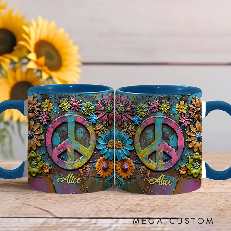 Personalized Hippie Accent Mug Hippie Lover Gifts Colorful Hippie Coffee Mug Bohemian Coffee Mug Peace Love Cup