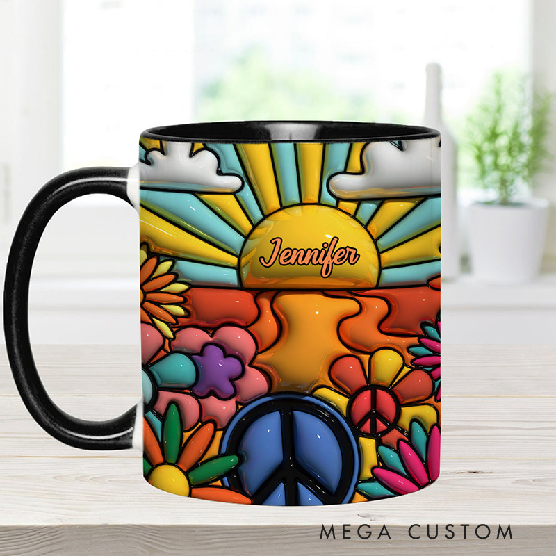 Personalized Hippie Accent Mug Hippie Lover Gifts Colorful Hippie Coffee Mug Bohemian Coffee Mug Peace Love Cup