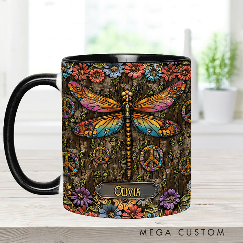 Personalized Hippie Accent Mug Hippie Lover Gifts Colorful Hippie Coffee Mug Bohemian Coffee Mug Peace Love Cup