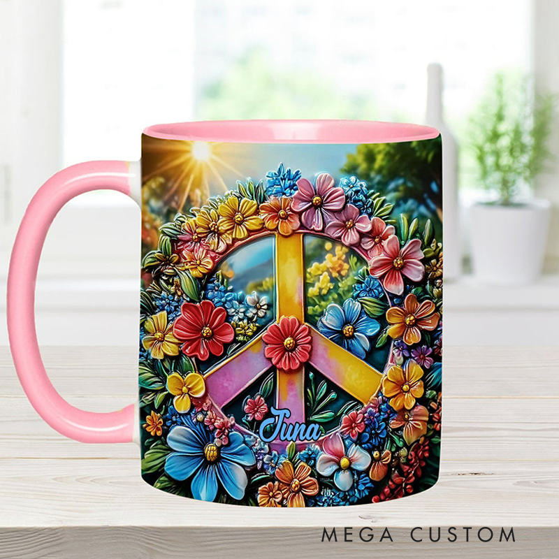 Personalized Hippie Accent Mug Hippie Lover Gifts Colorful Hippie Coffee Mug Bohemian Coffee Mug Peace Love Cup