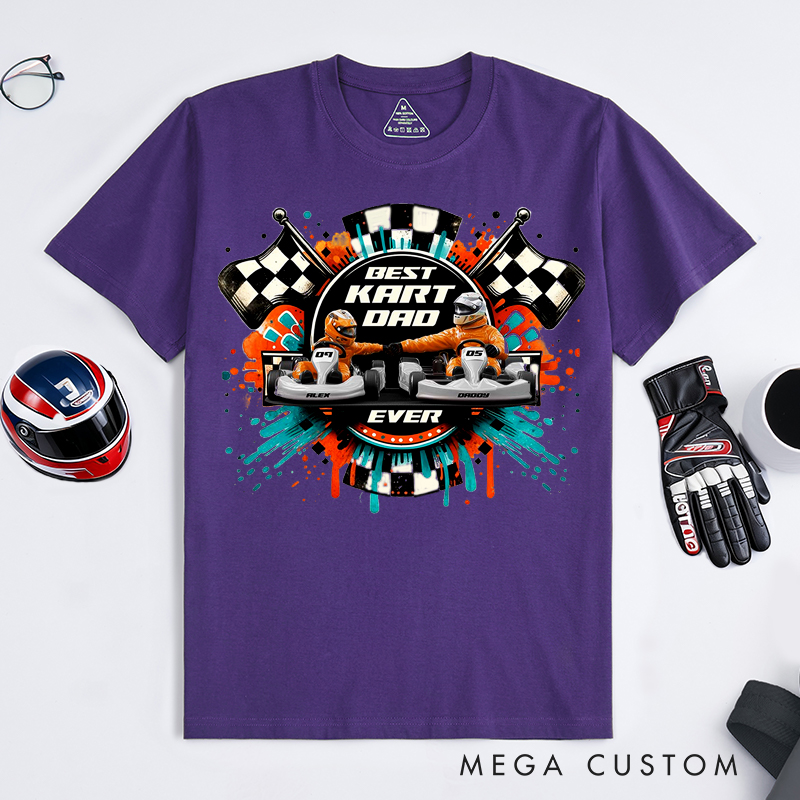 Personalized Kart Racing Dad and Kid T-Shirt Custom Names and Numbers Gift for Racing Families and Kart Lovers