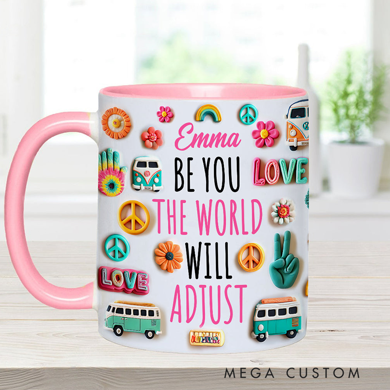 Personalized Name Hippie Accent Mug Be You the World Adjust Gift Hippie Lover Gifts Colorful Hippie Coffee Mug Bohemian Coffee Mug