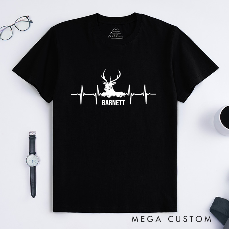 Personalized Hunting Shirt for Men Deer Hunting Shirts Mens Buck Pulse T-Shirt Hunting Camp Heartbeat Shirt Gift for Hunters