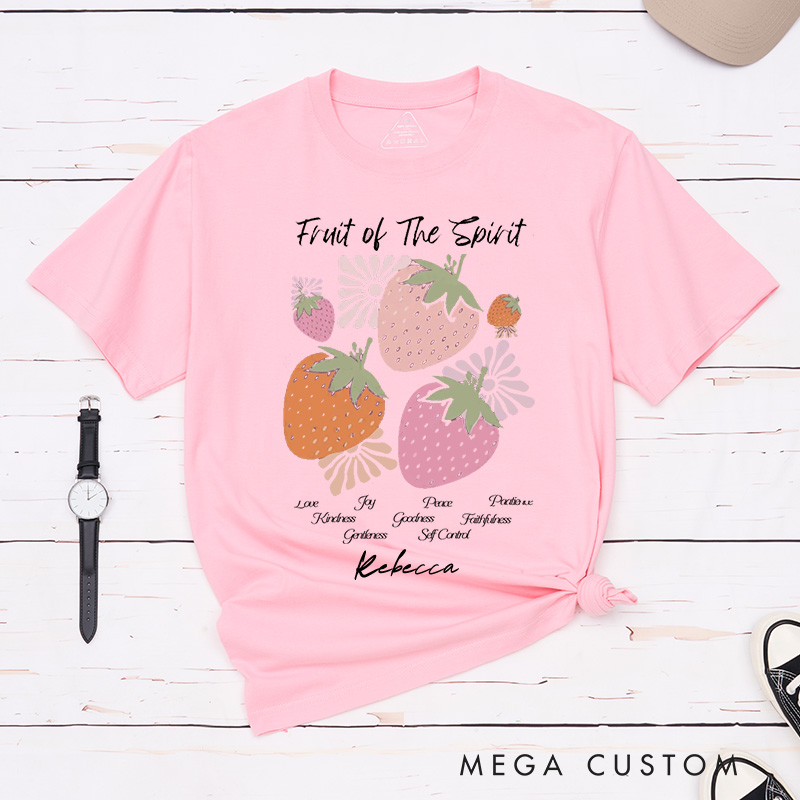 Personalized the Fruit of the Spirit Cotton T-Shirt with Name Christian Strawberry Unisex Classic T-Shirt Bible Verse Shirt Religious Faith Based Gift