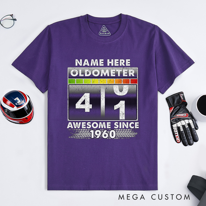 Personalized Racing Oldometer T-Shirt Custom Name and Year Funny Birthday Gift for Racers and Racing Lovers