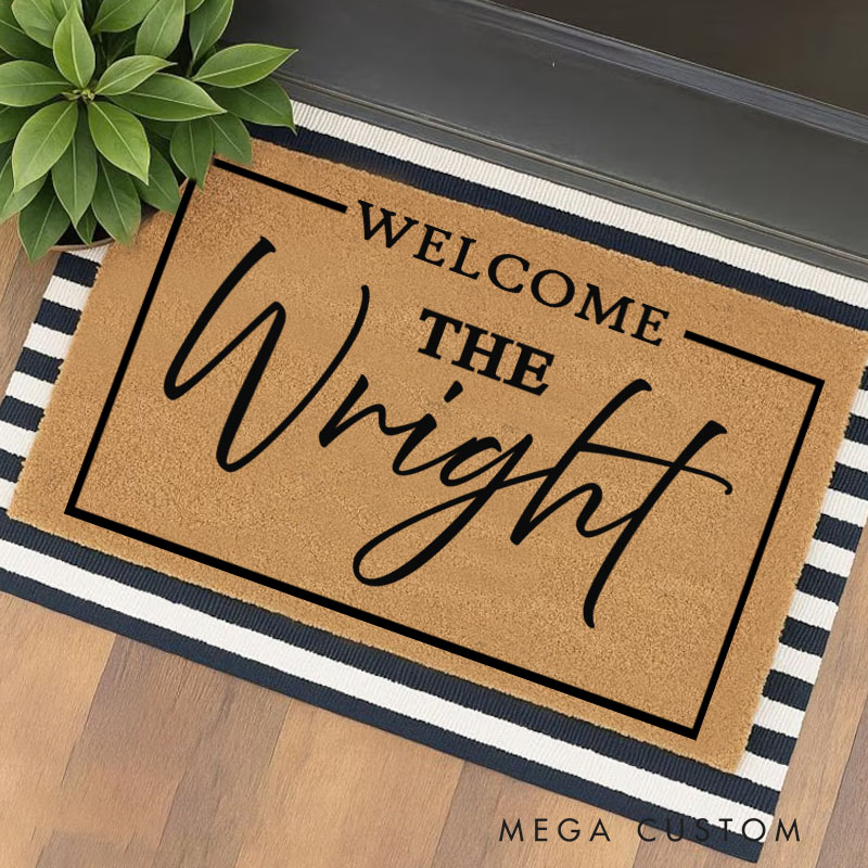 Personalized Flocked Coir Doormat Custom Welcome Mat for Engagements Weddings Client Gifts Double Door Outdoor Rug