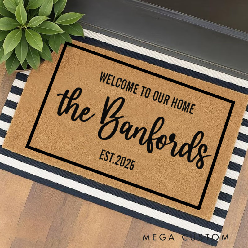 Personalized Coir Doormat Flocked Welcome Mat for Engagement Wedding Client Gifts Outdoor Rug for Double Doors